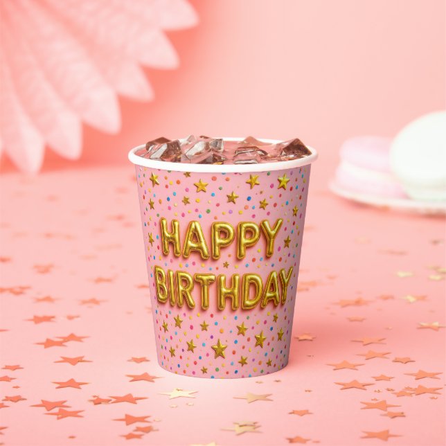 Vasos De Papel Taza de cumpleaños Estrella de Oro. (in situ)