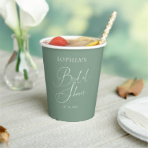 Taza de ducha nupcial caligrafía minimalista verde