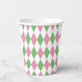 Vasos De Papel Taza de fiesta de golf argyle verde y rosa