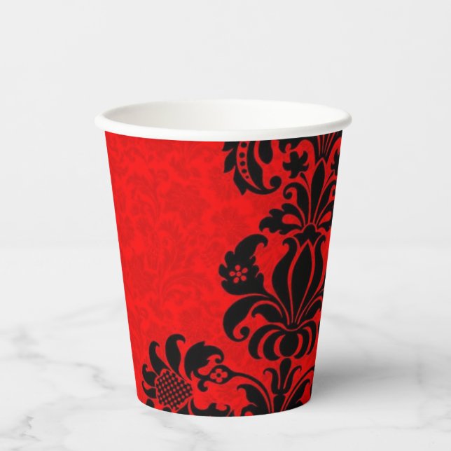 Vasos De Papel taza de fiesta de papel de patrón barroco rojo y n (Anverso)