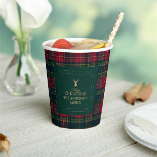 Vasos De Papel Taza de Navidad personalizada con cuadros escocese