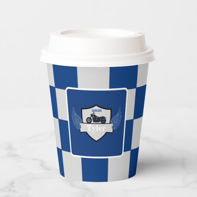 Vasos De Papel taza de papel a cuadros de naranja y gris (Anverso)