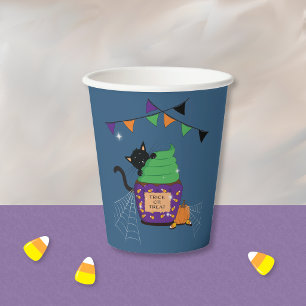 Vasos De Papel Taza de papel azul de Halloween con gato negro lin