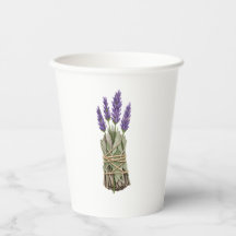 Taza de papel boho con ramo de salvia y lavanda