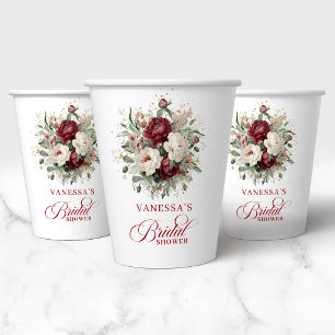 Vasos De Papel Taza de papel clásica de ducha de novia floral gra