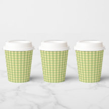 Taza de papel con estampado de gingham de limón de