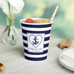 Vasos De Papel Taza de papel con rayas azules y ancla