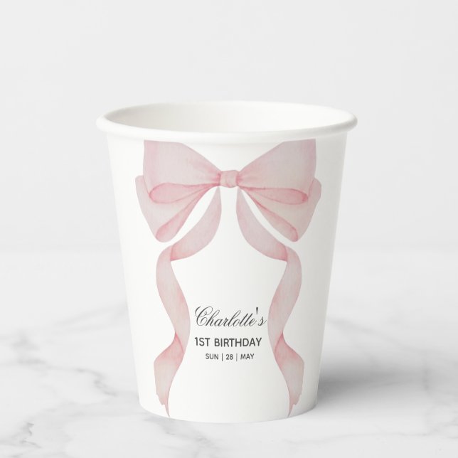 Vasos De Papel Taza de papel Cumpleaños niñas lazo rosa (Anverso)