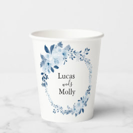 Vasos De Papel Taza de papel de boda floral francesa azul moderna