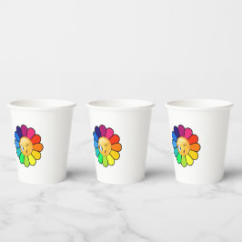 Vasos De Papel Taza de papel de cara guiñando flor de arcoíris li