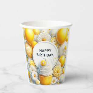 Vasos De Papel taza de papel de cumpleaños con magdalena y globo