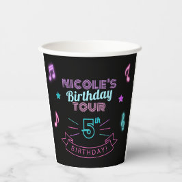 Vasos De Papel Taza de papel de cumpleaños de gira de neón