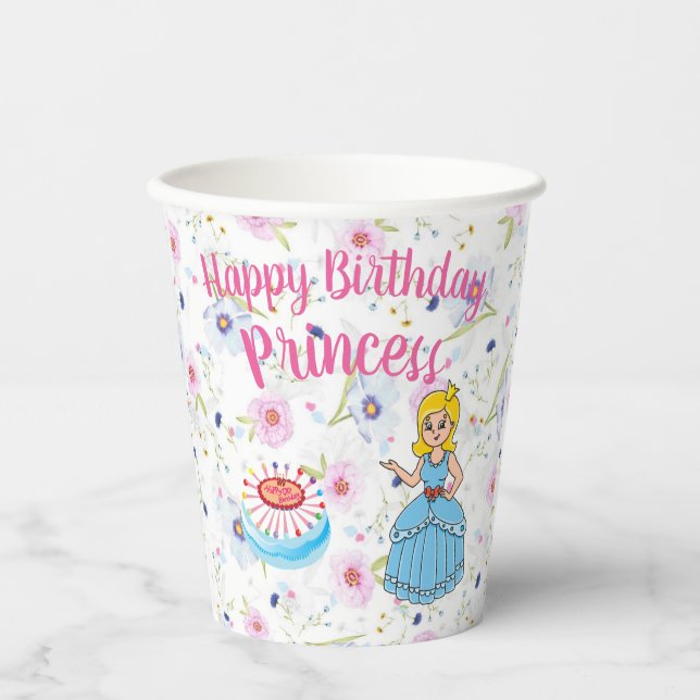 Vasos De Papel Taza de papel de cumpleaños feliz princesa (Anverso)