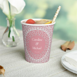 Vasos De Papel Taza de papel de encaje de boda rosa polvoriento p