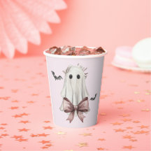 Taza de papel de fantasma de Halloween Pink Coquet