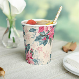 Vasos De Papel Taza de papel de flores de poinsettia de Navidad c