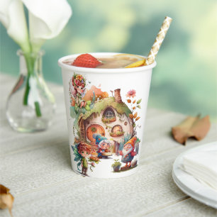 Vasos De Papel Taza de papel de hada y gnomo linda