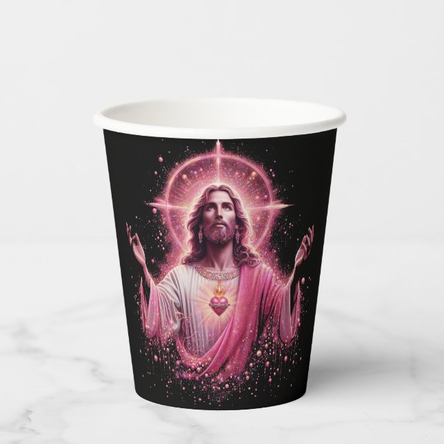 Vasos De Papel ¡Taza de papel de Jesús rosa! (Anverso)