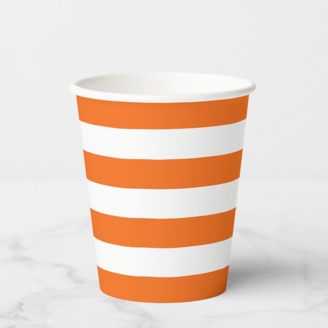 Vasos De Papel taza de papel de raya blanca y naranja (Anverso)