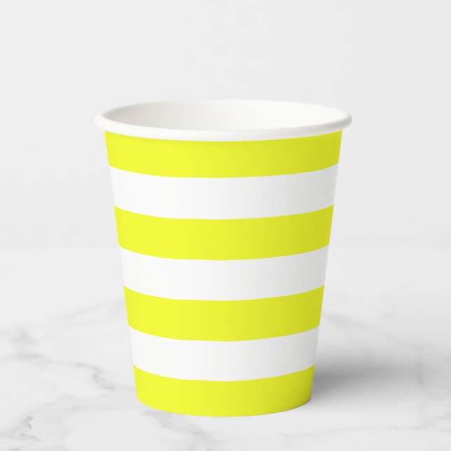 Vasos De Papel Taza de papel de tiras amarillas y blancas (Anverso)