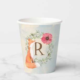 Vasos De Papel Taza de papel de zorro del bosque con monograma
