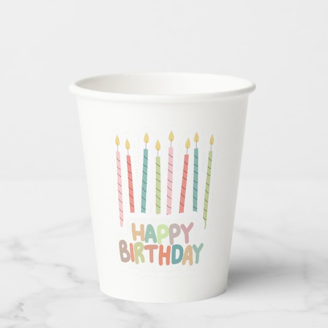 Vasos De Papel Taza de papel Feliz Cumpleaños con velas (Anverso)