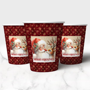 Vasos De Papel Taza de papel festiva de Santa Claus Rudolph acuar