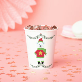 Vasos De Papel Taza de papel festiva minimalista con hoja verde s