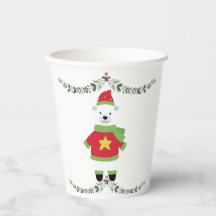 Taza de papel festiva minimalista con hoja verde s