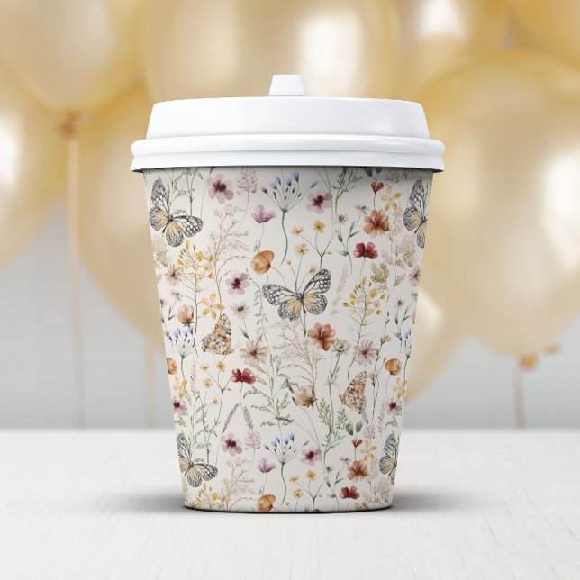 Vasos De Papel Taza de papel floral boho (Boho Floral Paper Cup with Butterflies by Painted Paperie
)