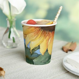 Vasos De Papel Taza de papel floral de girasol de acuarela jardín