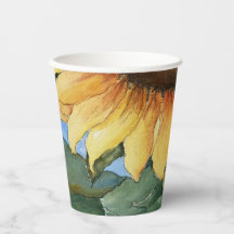 Taza de papel floral de girasol de acuarela jardín