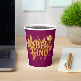 Vasos De Papel Taza de papel floral dorada “Sé amable” – 8oz para