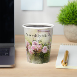 Vasos De Papel Taza De Papel Floral Rosas Rosadas Fe Escritura 