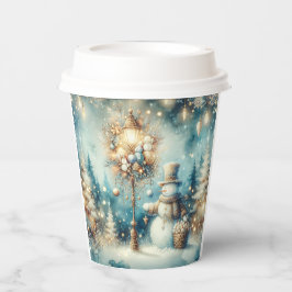 Vasos De Papel Taza de papel - Hombre de nieve vintage de Navidad