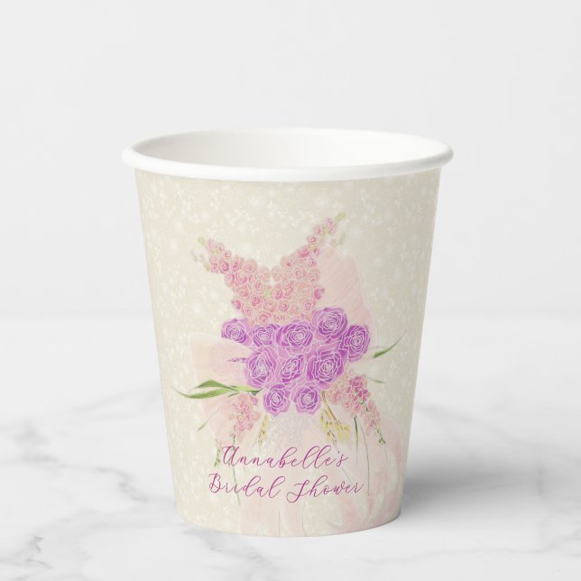 Vasos De Papel Taza de papel La Boca Golden blush bow rosa bouque (Anverso)