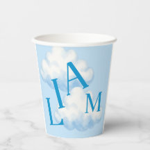 Taza de papel para baby shower con nubes azules pe
