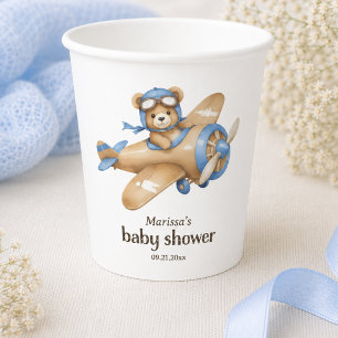 Vasos De Papel Taza de papel para baby shower de niño Oso Piloto