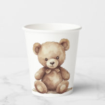 Taza de papel para baby shower de oso de peluche p