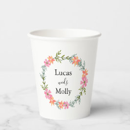 Vasos De Papel Taza de papel para boda floral de verano rosa y na