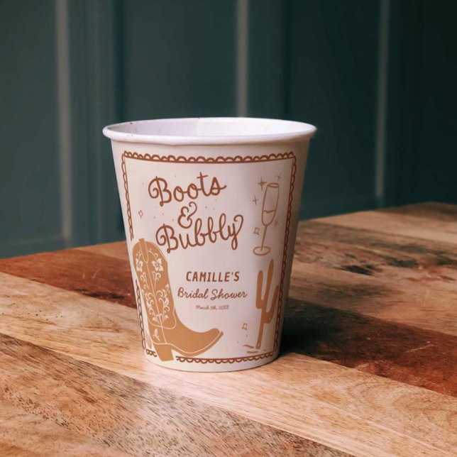 Vasos De Papel Taza de papel para despedida de soltera Botas rúst (Boots and Bubbly Bridal Shower Paper Cups)
