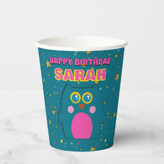 Vasos De Papel Taza de papel púrpura azul verdoso de búho Fiesta 