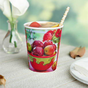 Vasos De Papel Taza de papel Vida es Buena Manzanas Rojas y Rosas