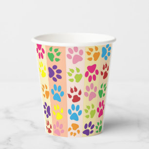 Vasos De Papel Taza de viaje aislada con huellas de patas colorid