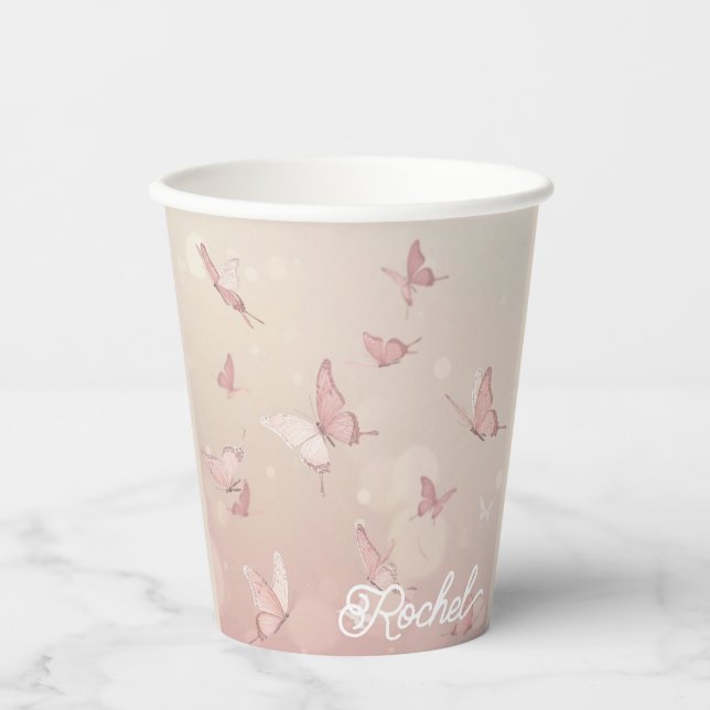 Vasos De Papel taza fiesta de mariposa rosa bonito (Anverso)
