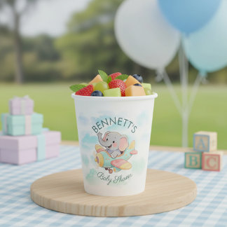 Vasos De Papel Taza para Baby Shower de Elefante en Avión con Acu