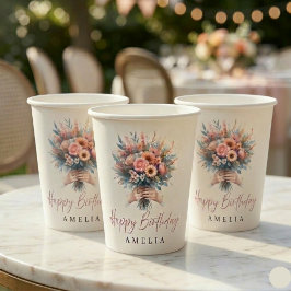 Vasos De Papel Taza personalizada para fiesta Sweet 16 con flores