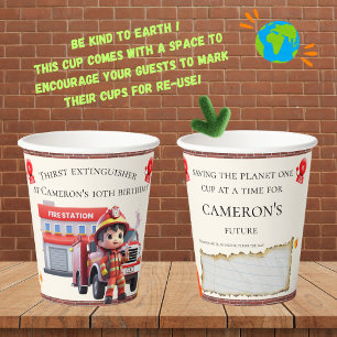 Vasos De Papel Taza reutilizable y personalizable de bomberos eco