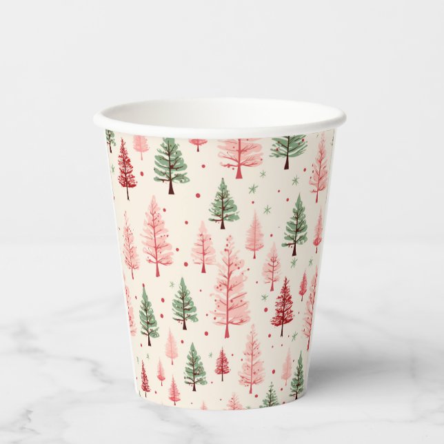 Vasos De Papel Taza rosa de Navidad. (Anverso)