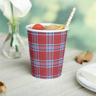 Vasos De Papel Tazas de Cuadros Escoceses Rojo Blanco y Azul USA